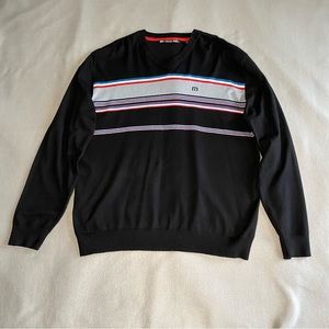 Travis Mathew Sweater V Neck Black with multicolored stripes Men’s Size XXL